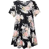LARACE Casual Tops for Womens Summer Clothes Loose Fit Short Sleeve Shirts Flowy V Neck Tunic Plus Size Blouse