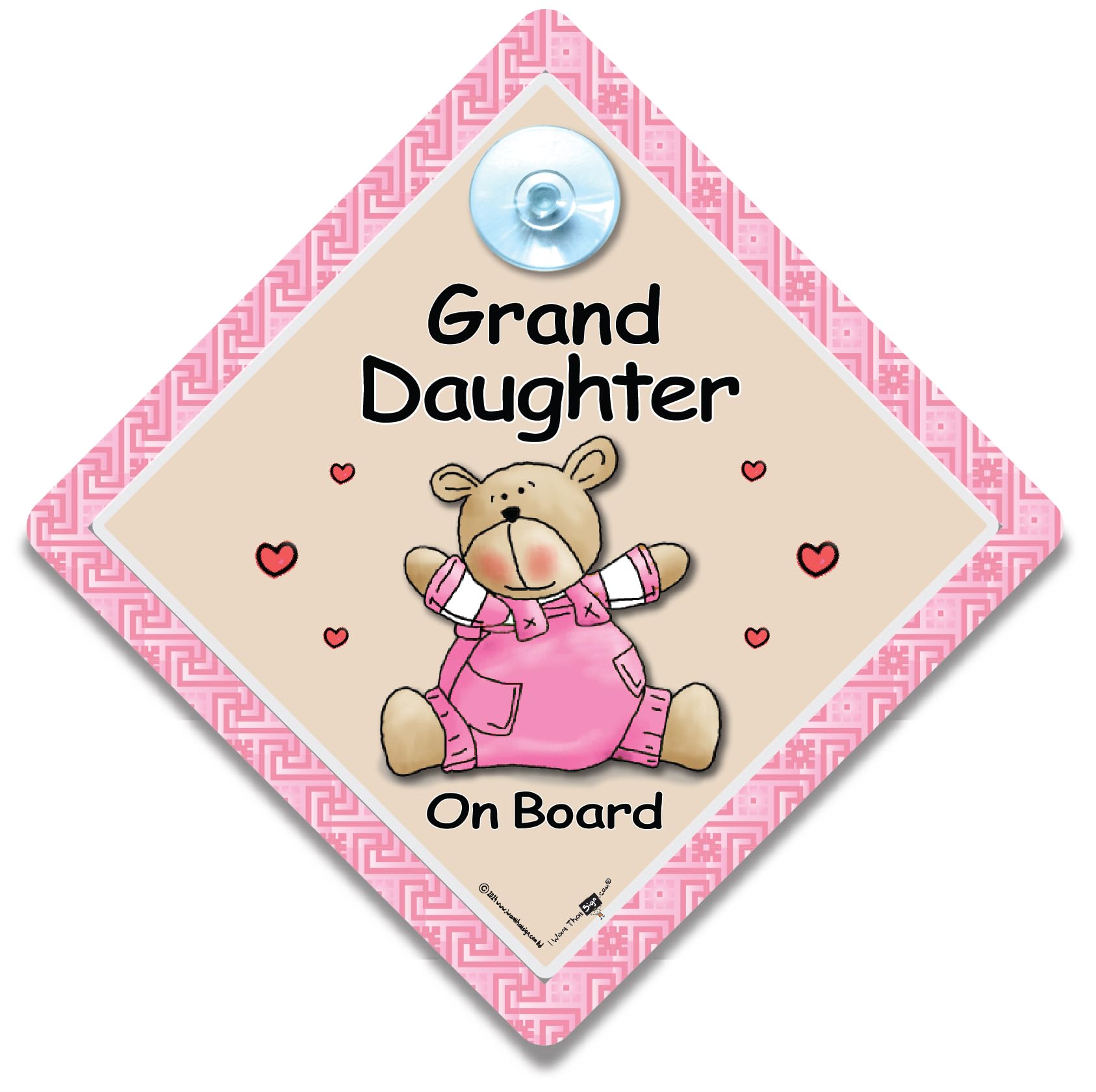 Granddaughter on Board Car Sign, Pink Teddy Bear Baby on Board Sign, Grandchild On Board, 14cm With Suction Cup Attachment