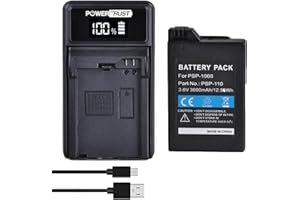 PowerTrust 3600mAh PSP-1000 Battery and LED USB Charger Compatible with Sony PSP1000 PSP 1000 PSP 1000 1001 Console Battery