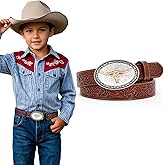 SUOSDEY Kids Western Belt for Boys Girls,Toddler Youth Cowboy Cowgirl Genuine Leather Belt with Longhorn Bull Buckle