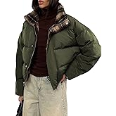 ECOWISH Women's Cropped Puffer Jacket Coat 2025 Winter Warm Stand Collar Short Quilted Jackets Outerwear with Pockets