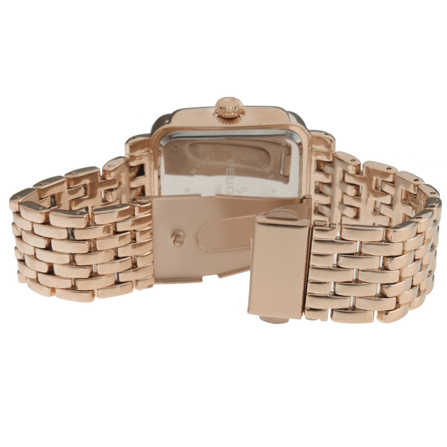 Peugeot Women Rectangle Dress Watch with Crystal Decorated Bezel, Roman Numerals and Bracelet