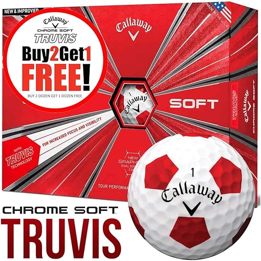 CALLAWAY CHROME SOFT TRUVIS WHITE/RED GOLF BALLS BUY 2 DOZEN GET 1