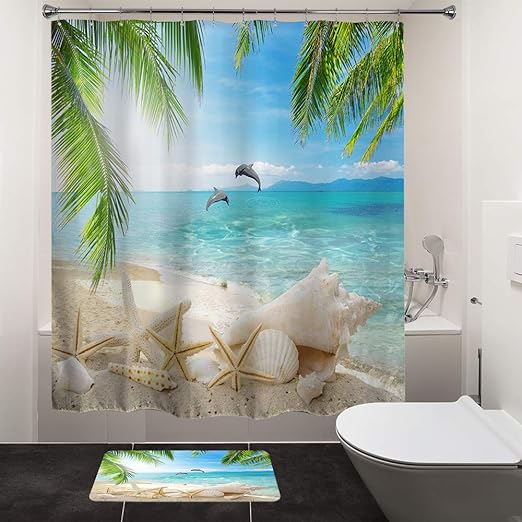 Amazon Com Hiyoo Bathroom Dolphin Seashell Waterproof Fabric