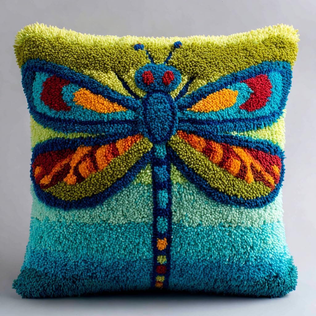 ZUHK DIY Latch Hook Kits,3D Pillow Materials Package Latch Hook Embroidery Kits Cross Stitch Sofa Cushion Cover with Tool fit for Beginner and Adults,43x43 cm (Dragonfly C) — image 1