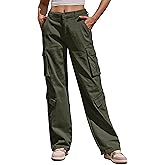 ZMPSIISA Women Pants High Waisted Cargo Pants Combat Military Wide Leg Casual Trousers 8 Pockets