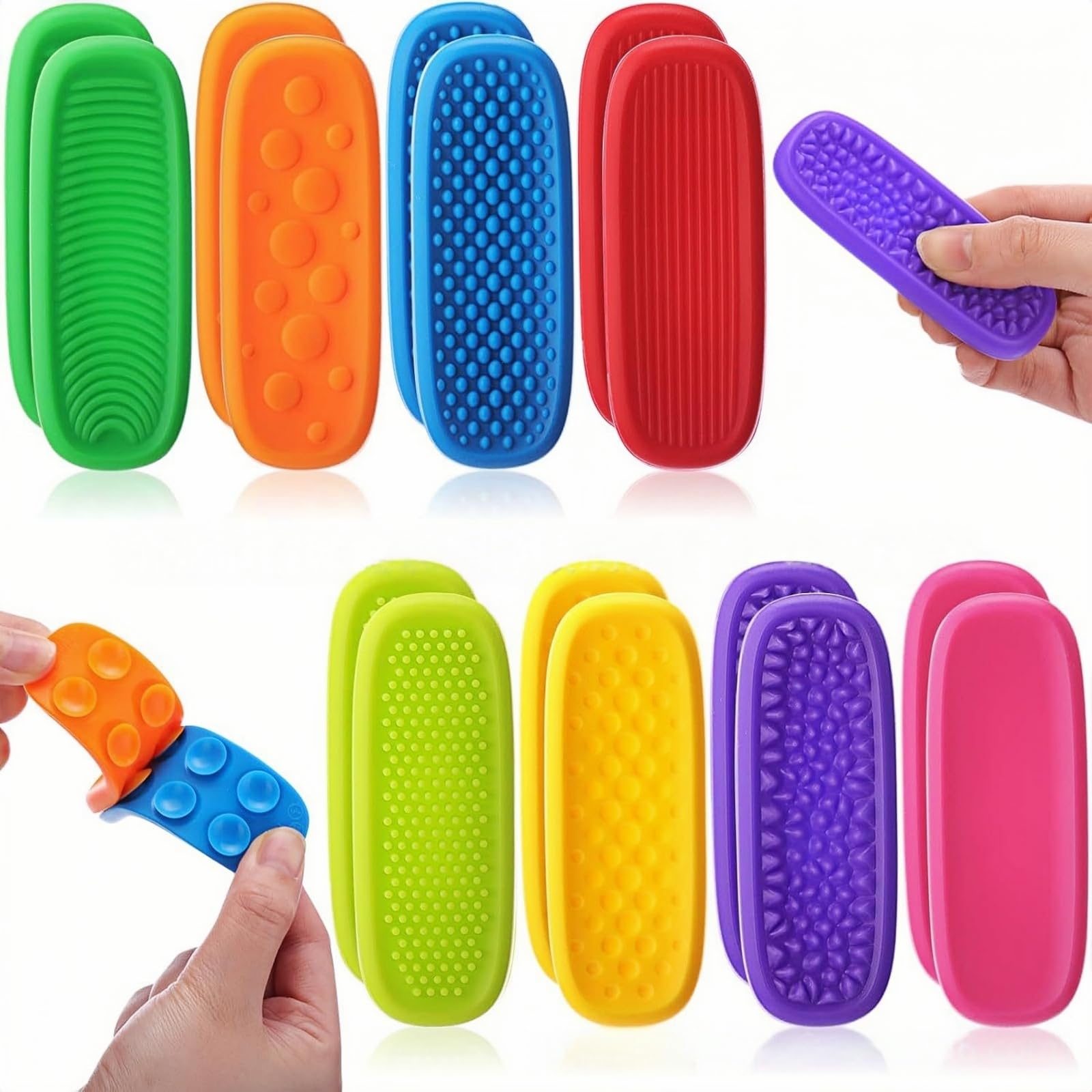 LEBKFT 8 Pcs Fidget Sensory Strips for Adults, Hand Therapy Sensory Strips with Suction Cups Textured Silicone for Relaxation Anxiety Relief Fidget Product for Office and Home Use (Type A)