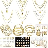 CONGYING 73 Pcs Gold Plated Jewelry Set For Women With Gold Necklace,Bracelet And Anklet,Stud Hoop Earrings Set Costume Jewelry Friendship Gifts