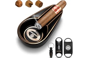 CIGARLOONG Cigar Ashtray and Cutter Set Portable, Ceramic Ashtray with Guillotine, V-Cutter, and Punch, Cigar Accessories Set