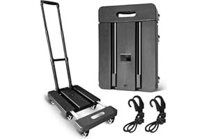 Folding Hand Truck,VDHU 650LB Heavy Duty Dolly Cart,Portable Utility Dolly 6 Wheels Luggage Cart with 2 Elastic Ropes,Extendable Platform Truck for Luggage, Travel, Moving Office Use, Black