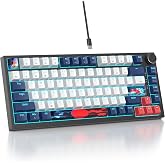 Mosptnspg 75% TKL Wired Mechanical Keyboard,RGB Backlit Gasket Mount 82 Key Hot Swappable Custom Linear Red Switch Gaming Keyboard with Volume Knob &amp; PBT Keycaps (82 White Earth)
