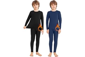 Silkfly 2 Sets Boys Thermal Underwear Fleece Lined Compression Shirt Leggings Pants Kids Base Layer