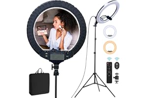 Aro de luz Ring Light - 18 inch 60 W Dimmable LED Ring Light Kit with Stand - Adjustable 3000-6000 K Color Temperature Lighting for Vlog, Makeup, YouTube, Camera, Photo, Video - Control with Remote
