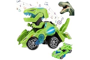 Sunnhan Transforming Toys, 2 in 1 Transforming Dinosaur LED Car Dinosaur Transform Car Toy Automatic Dinosaur Dino Transformer Toy Car Lamps for Kids,Toddlers ( Ages 3-12, Green)