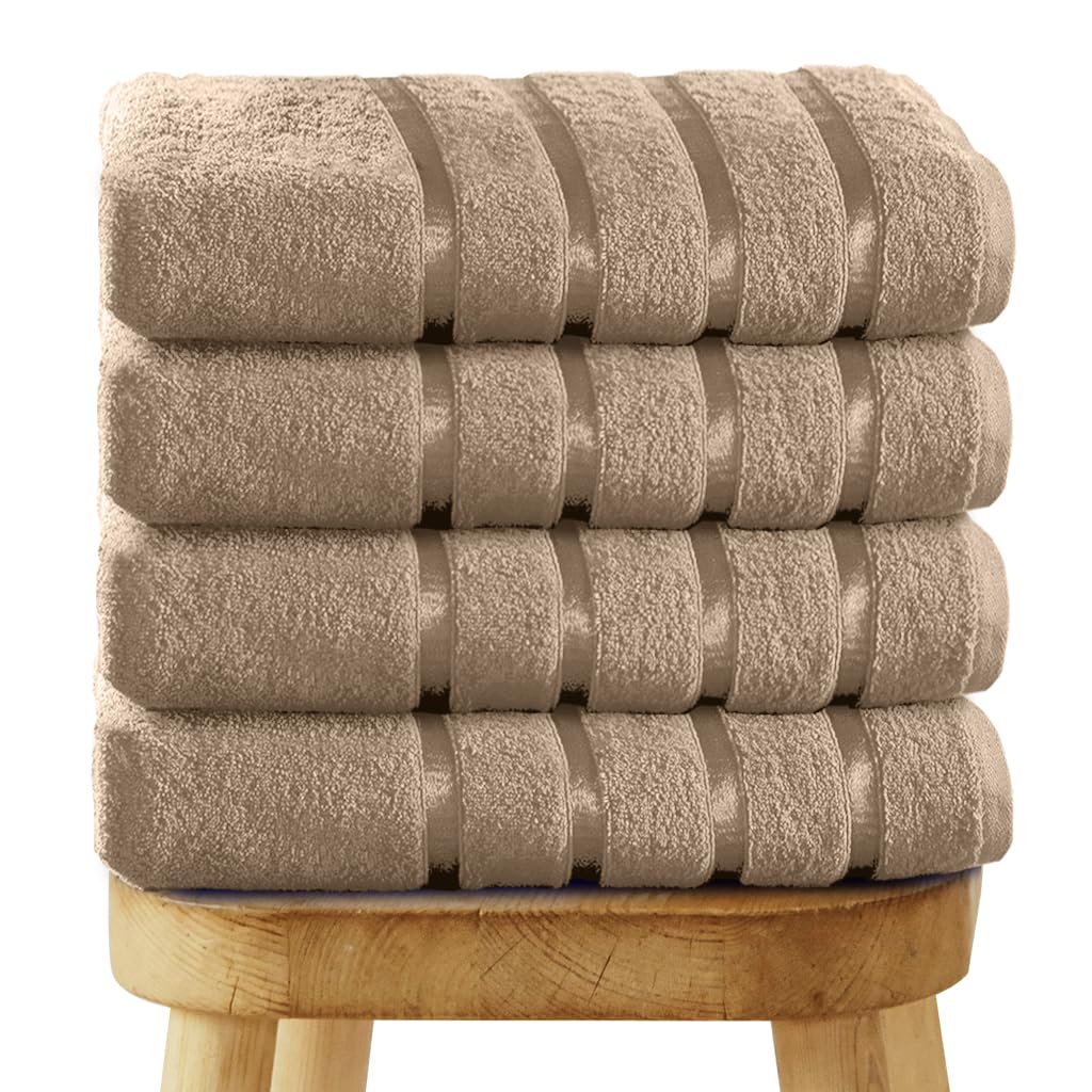 GC GAVENO CAVAILIA Luxury Bath Towel Egyptain Cotton 500 GSM Satin Striped Towels 4 Pack Super Absorbent Quick Drying Cheap Patterned Gym Shower Salon Towels, Natural