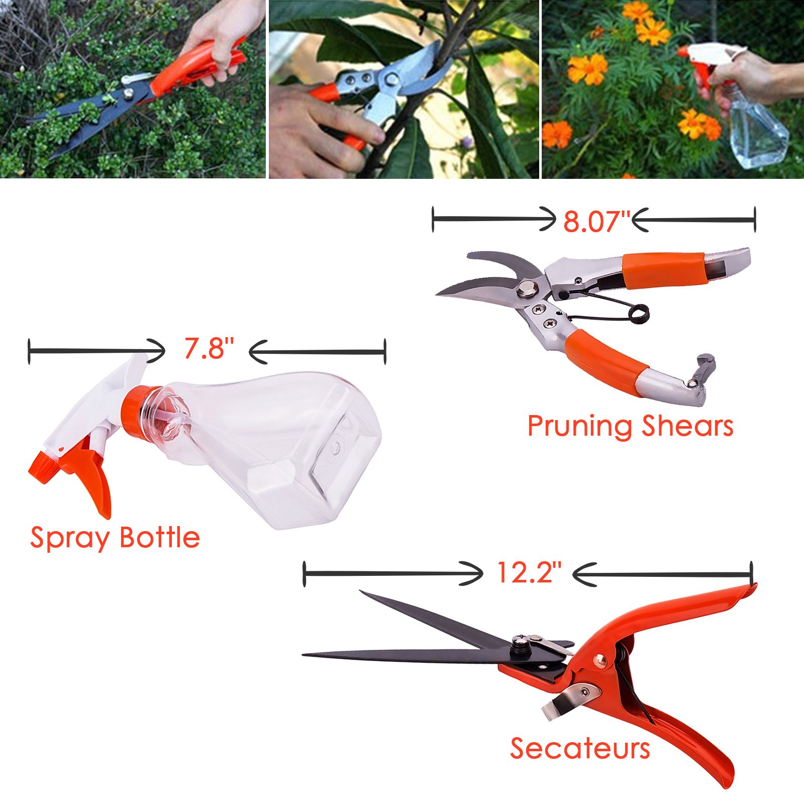 KORAM 13-Pieces Garden Tools Kit Plant Care Tool Home Improvement Tool Sets with Carrying Case Include Secateurs, Trowel Pruners, Pruning Saw, Rakes