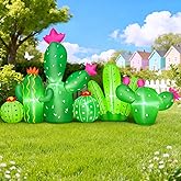 KOOY 7 FT Spring Easter Inflatable Cactus Outdoor Decoration, Inflatable Cactus Blow Up Yard Decor, Built-in LED Lights for Spring Summer Easter Yard Garden Lawn Party