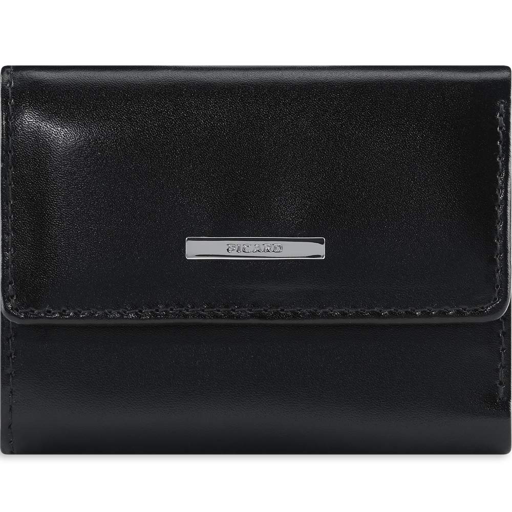 Picard Offenbach Women's Purse Made of Genuine Leather One Size Width 3 cm Height 8 cm Length 10 cm with Press Stud Everyday, Black, Standard Size, Purse