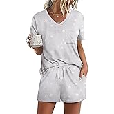 Ekouaer Women's Pajamas Sets Short Sleeve Lounge Sets Sleepwear Casual Two Piece Pjs With Pockets