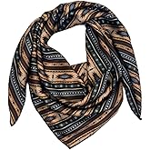 Helder Creek Co Wild Rag Silk Scarf 36'', Western Cowboy Bandana Square Silky Wild Rags, Aztec Pattern Scarves (Brown,Mustard &Teal)