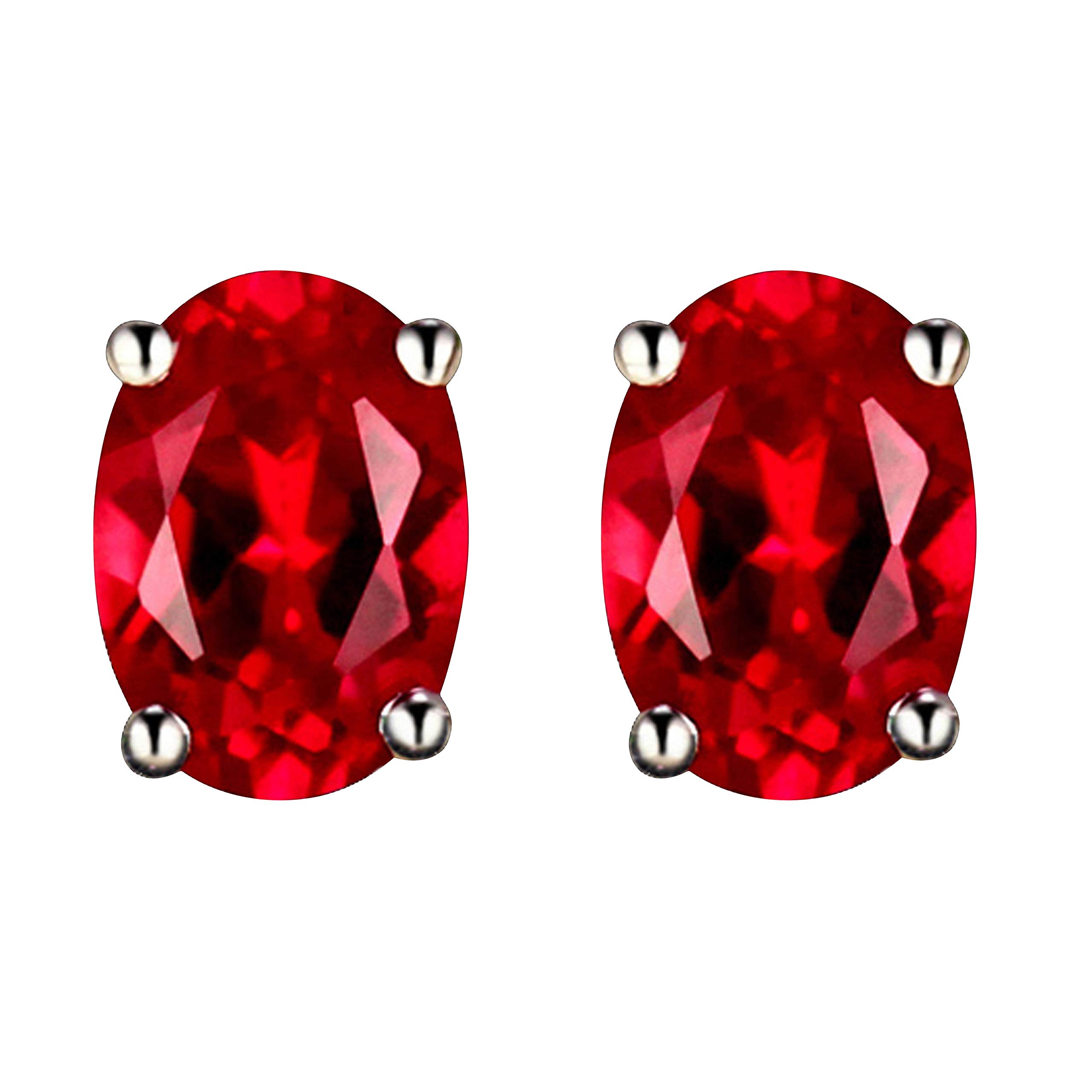 Navachi 925 Sterling Silver 18k White Gold Plated 2.5ct Oval Ruby Az9152e Eyes Stud Earrings