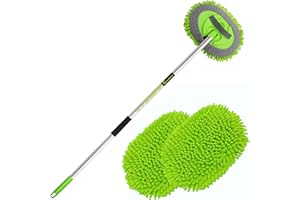 GreatCool 62" Car Wash Brush Mop Kit with Long Handle, 2 in 1 Chenille Microfiber Sponge Mitt Cleaning Detailing Duster for W