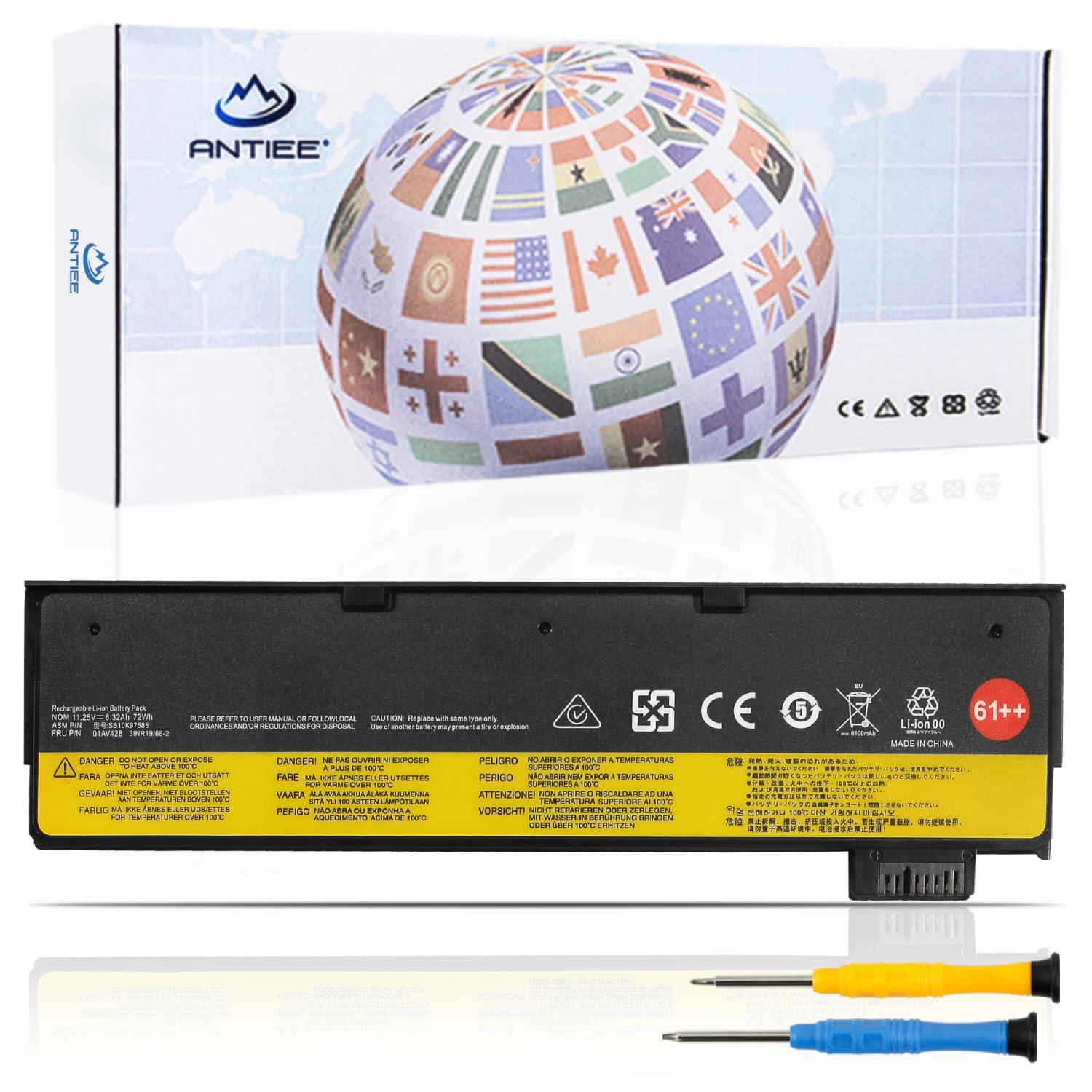 ANTIEE 72Wh 61++ T470 T480 Extended Laptop battery for Lenovo ThinkPad T470 T480,P52S P51S T570 T580 A475 A485 TP25 4X50M08812 01AV423 01AV422 01AV424 01AV452 SB10K97584 SB10K97579 01AV425 01AV427