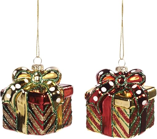 Goodwill Decorazioni Natalizie.Goodwill Set Di 2 Decorazioni Natalizie Per Albero Di Natale A Forma Di Pacco Regalo Colore Rosso E Oro Amazon It Casa E Cucina