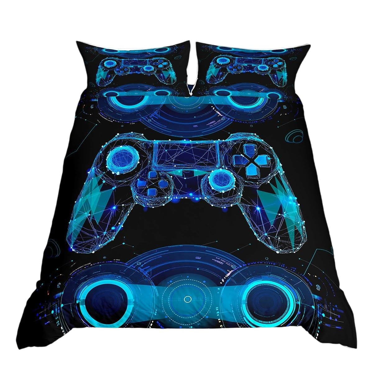 Homewish Gamer Comforter Cover Gaming Bedding Set,Video Games Duvet Cover Sets For Children Boys Girls,Gamepad Design Quilt Cover Youth Man Bedroom Decor,King Size,Black Blue
