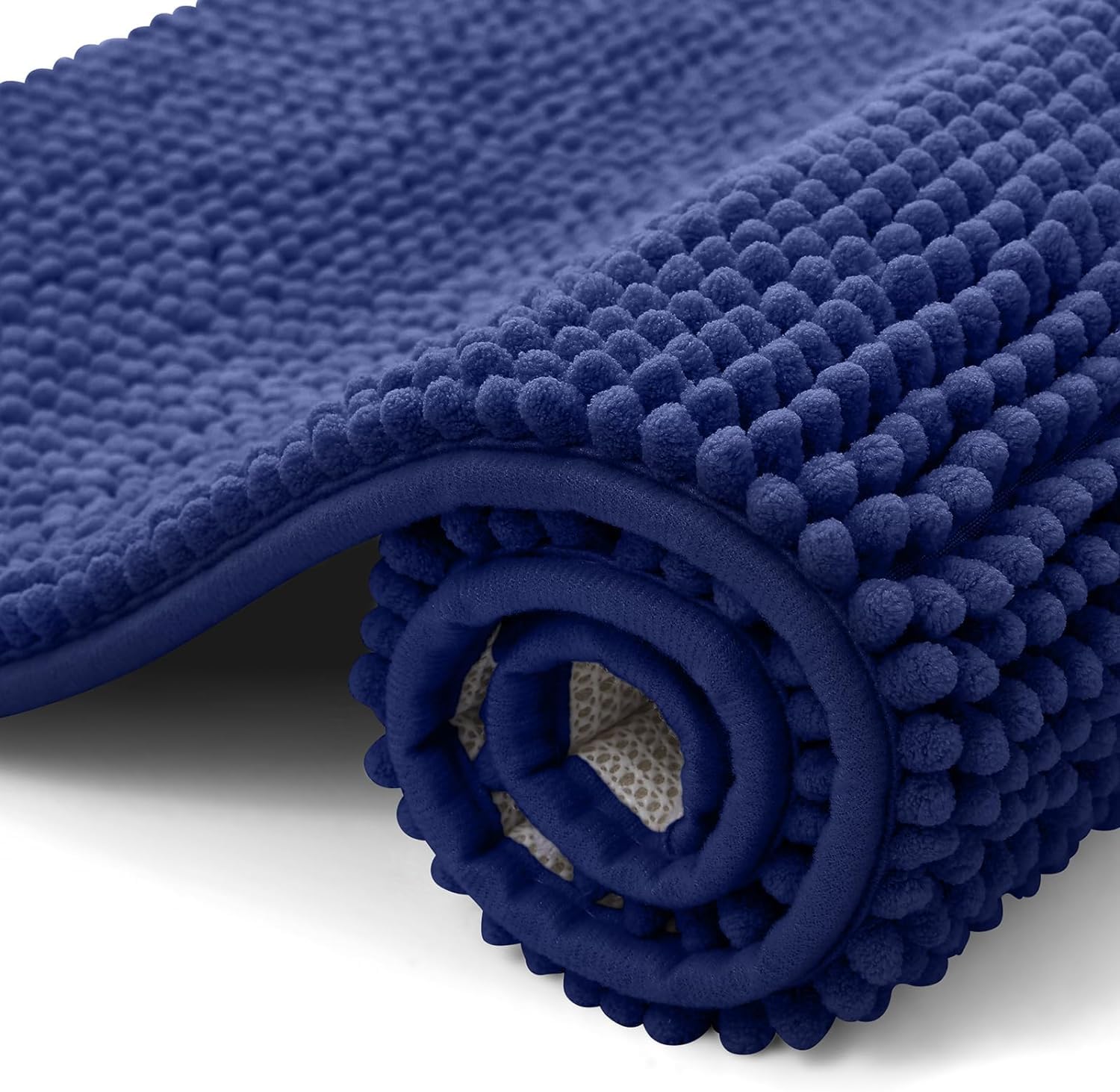 smiry Non Slip Chenille Bath Mat, Extra Soft Bathroom Mat, Super Absorbent Fluffy Bath Mats for Bathroom, Machine-Washable Quick Dry Bath Rug Foot Mat, 40 x 60 cm, Navy Blue