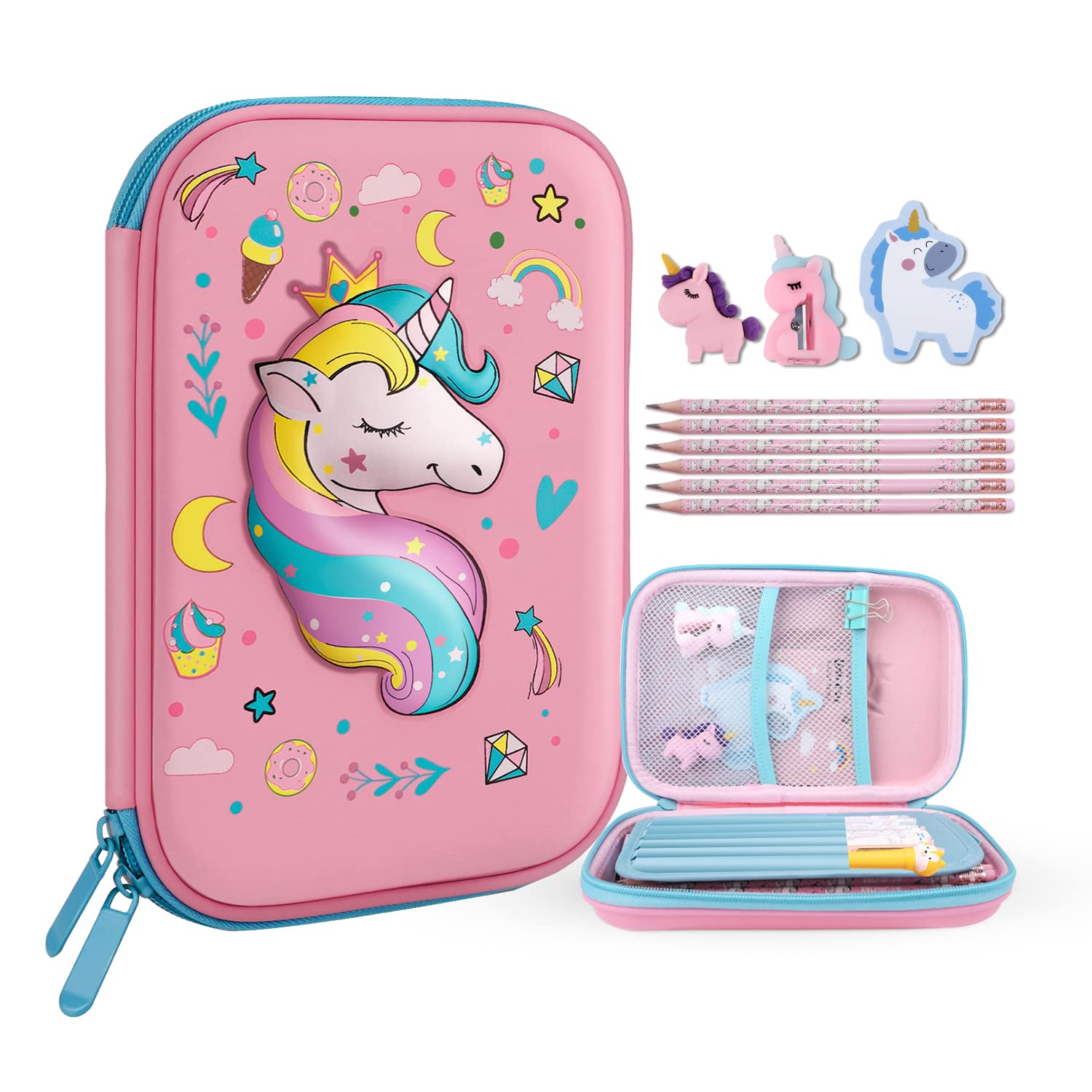 TCJJ Unicorn Pencil Case,3D Eva Cute Pencil Case for Girls,High Capacity Water Proof Stationery Set for Kids,School Supplies for Kids Back to School Gifts,Christmas Gifts