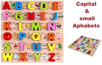 Lazytoddler 3D Wooden Alphabets - Capital & Small Letter - Set of 2 Piece Puzzle Board for Kids, Non-Toxic Finishes Child-Safe Materials