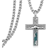 Zoxuxiwu Turquoise Cross Necklace for Men S925 Sterling Silver Mountain Cross Pendant Necklace Religious Jewelry Gifts for Men Women