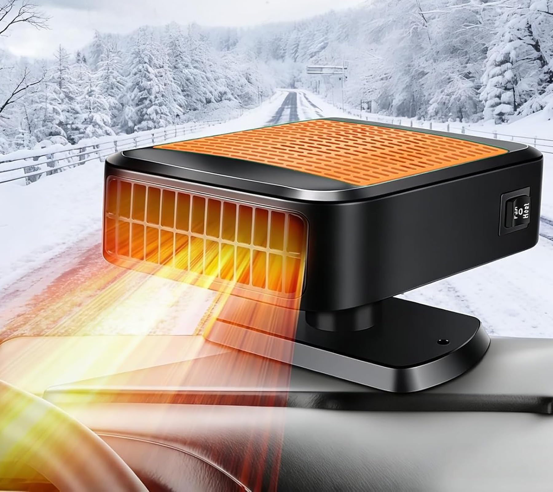 Photo 1 of 12V 200W Car Heater,2-in-1 Defroster & Defogger,Portable Car Heaters for Vehicle,Car Defroster Windshield Heater that Plugs into Cigarette Lighter with 360° Rotatable Base (Orange)