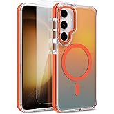 MOWIME Magnetic Case for Samsung Galaxy S23 Plus [Compatible with Magsafe] [Cute Fashion Fluorescent Design] [1 Screen Protector] Slim Translucent Matte Case for Galaxy S23 Plus 6.7", Orange