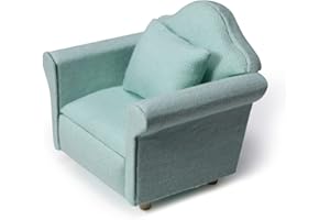 CUTEMINI Dollhouse Couch with Pillow 1 12 Scale Miniature Sofa Arm Chair Living Room Furniture Wooden Fabric Frame Single Reading Chair Artificial House Room Scene Decoration (Green)
