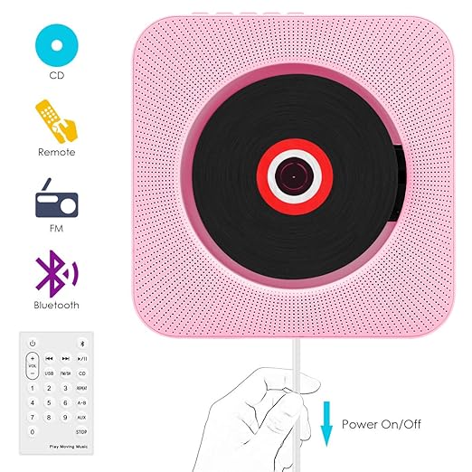 CD Player,VIFLYKOO Bluetooth an der Wand montierbaren tragbaren SD-Musik-Player mit HiFi Lautsprecher FM Radio MP3 USB Eingan