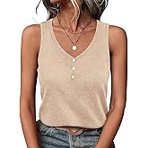 PGANDS Women's V Neck Tank Tops Casual Summer Button Down Sleeveless Shirts