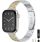 Wearlizer Slim Metal Band Compatible with Apple Watch Bands for Women 40/38/41/42/44/45/46/49mm, Dressy Stainless Steel Strap Gold Silver Bracelet for iWatch Series 11 10 9 8 7 6 5 4 SE/Ultra 3 2 1