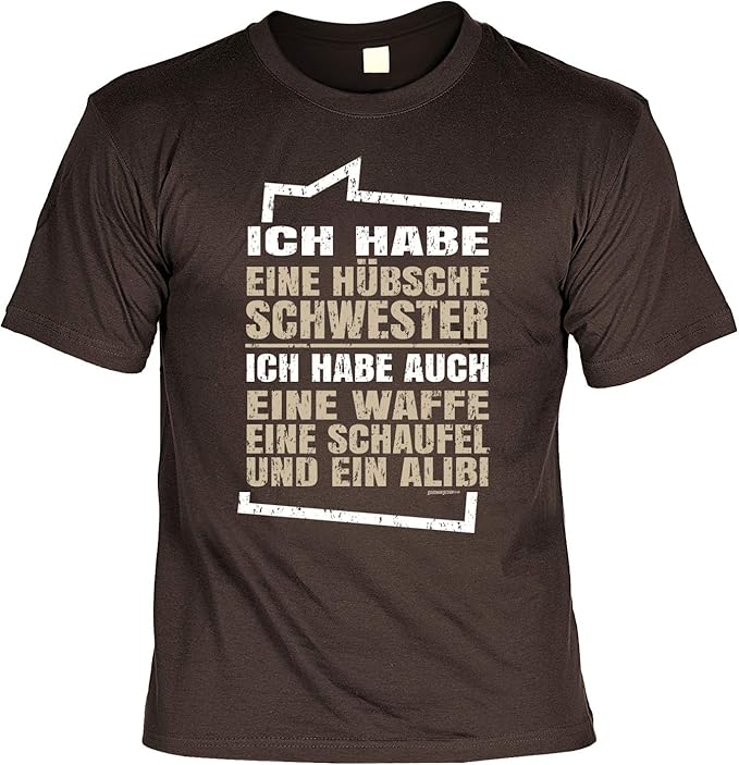 Bruder Spruche Tshirt Cooles Witzges T Shirt Fur Geschwister Hubsche Schwester Eine Waffe Eine Schaufel Und Ein Alibi Geschenk T Shirt Mann Bruder Geburtstag Amazon De Bekleidung