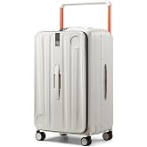 Hanke Multifunctional 26 Inch Checked Luggage Hard Shell Suitcases with Wheels Travel Trunk Style Luggage Large Rolling Suitcase for Women Men(Ivory White)