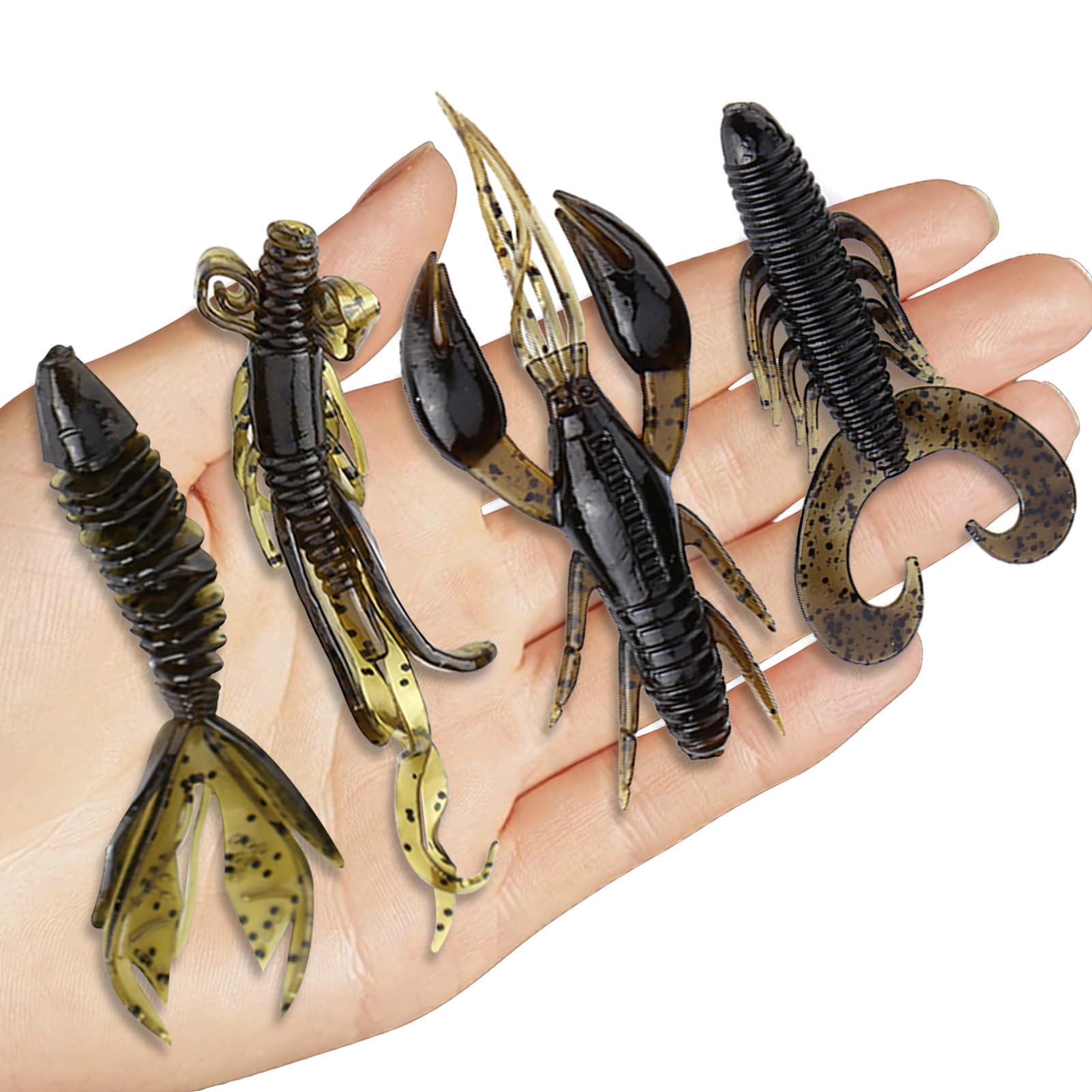 25Pcs Fishing Crawfish Lures, Soft Silicone Lobster Crayfish Fishing Jigs Lifelike Shrimp Shad Swimbait Artificial Shrimp Bait Lures for Freshwater Saltwater Trout Walleye Crappie (Brown)