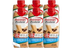 Premier Protein Shake| Variety Pack of Chocolate, Vanilla, Caramel, Cafe Latte, Strawberries |30g Protein, 1g Sugar, 24 Vitamins & Minerals, Nutrients to Support Immune Health| Plus BETRULIGHT Fridge Decal - 11 Fl Oz (Pack of 6) (Cafe Latte)