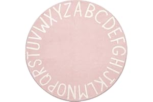 Topotdor Round Kids Play Rug Alphabet Nursery Area Rug Extra Large Soft Crawling Play Mat for Children Toddlers Bedroom (71 inch, Pink)
