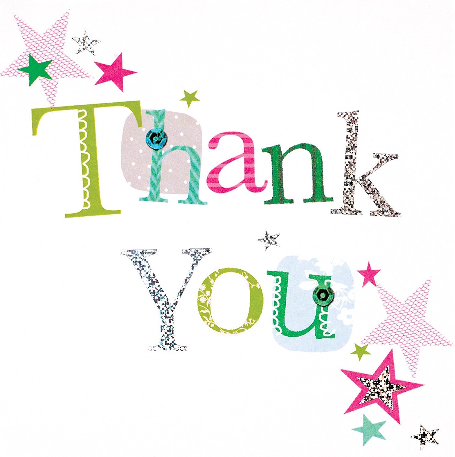 Multipack 36 Thank You cards & envelopes 5" x 5" Multicoloured Text