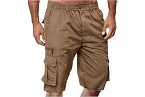 VBTAPA Cargo Shorts for Men Casual Fashion Solid Color Short with Multi-Pocket Button Zipper Elastic Waist Pants Outfits