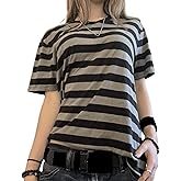 Y2k Fairy Grunge Tops for Women Short Sleeve Gothic Striped T Shirts Vintage Aesthetic Harajuku Clothes