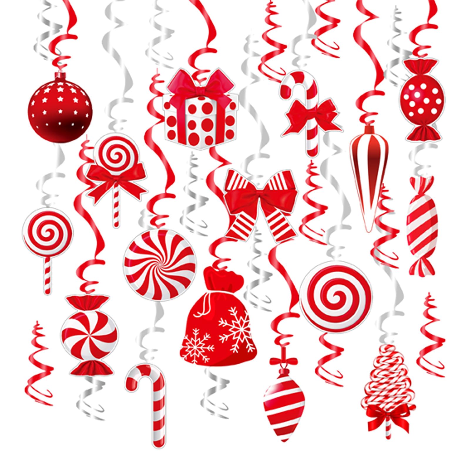 30PCS Hanging Christmas Decorations, Christmas Ceiling Decorations Indoor Candy Decor Xmas Ceilings Decor Xmas Hanging Foil Swirl Decorations for Christmas Holiday Party Supplies