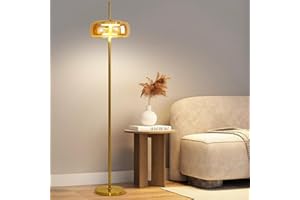 Blown Glass Floor Lamp with Sturdy Base,Minimalist Amber Bedside Lamp with Round Shade,Nordic Style Tall Lamp for Reading Stu