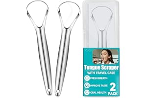 EZ COZY 2 Pack Tongue Scraper for Adults, Reduce Bad Breath, Tongue Cleaner with Travel Case, Stainless Steel Tongue Scrapers, Tongue Brush, Tongue Scrubber for Oral Care & Hygiene